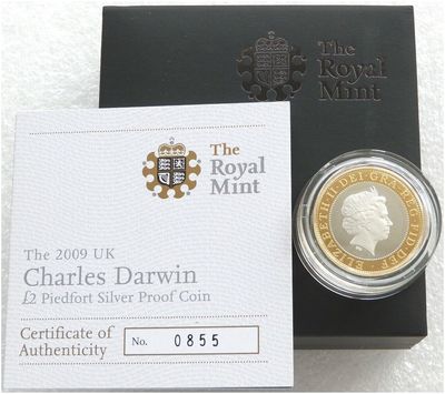 2009 Charles Darwin Piedfort £2 Silver Proof Coin Box Coa