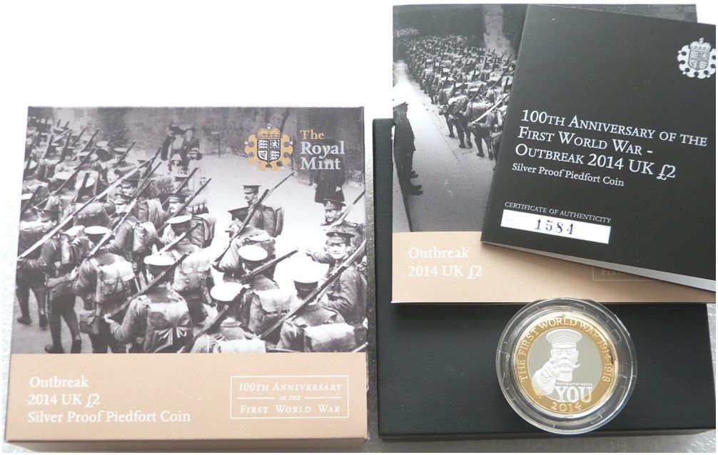 2014 First World War Outbreak Kitchener Piedfort £2 Silver Proof Coin Box Coa 2014 First World War Outbreak Kitchener Piedfort £2 Silver Proof Coin Box Coa
