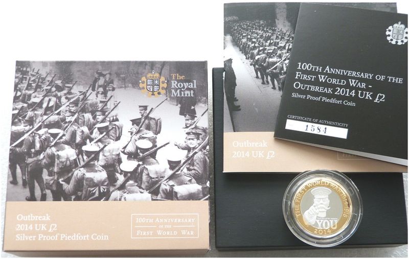 2014 First World War Outbreak Kitchener Piedfort £2 Silver Proof Coin Box Coa