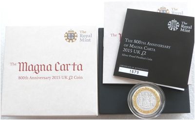 2015 Magna Carta Piedfort £2 Silver Proof Coin Box Coa 2015 Magna Carta Piedfort £2 Silver Proof Coin Box Coa
