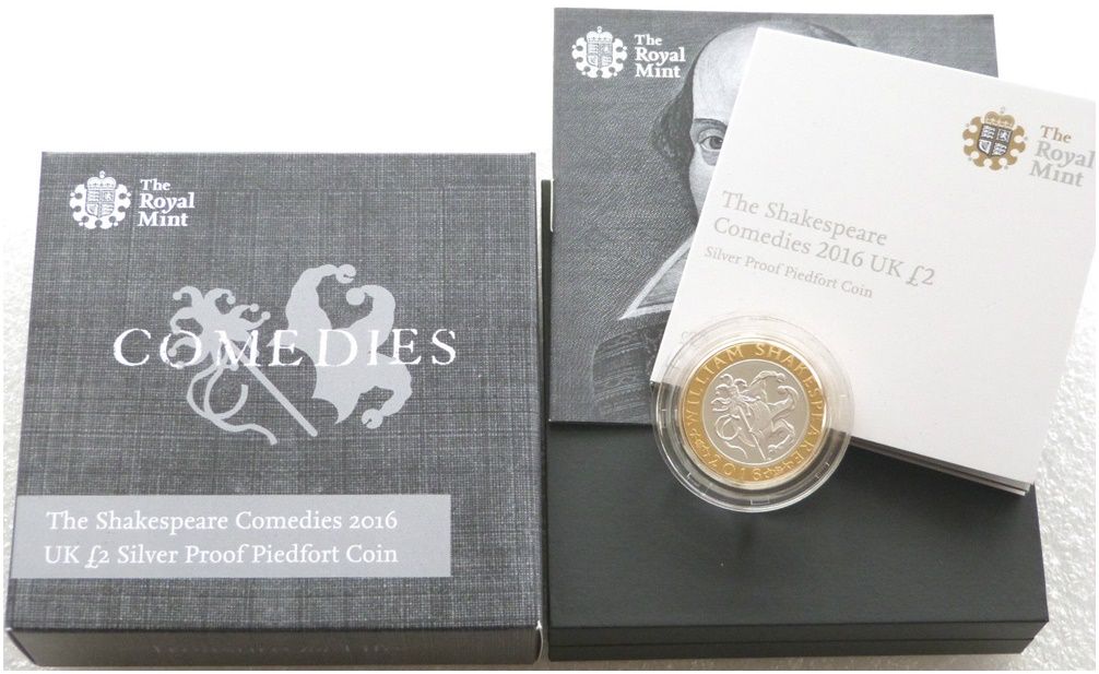 2016 William Shakespeare Comedies Piedfort £2 Silver Proof Coin Box Coa