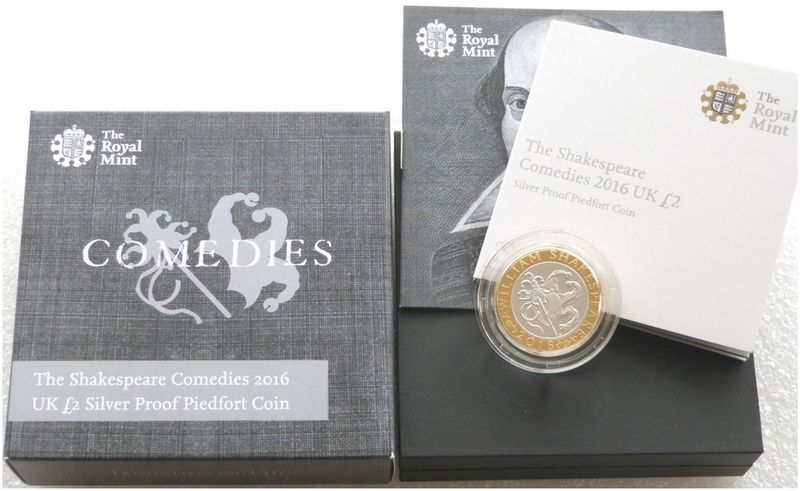2016 William Shakespeare Comedies Piedfort £2 Silver Proof Coin Box Coa