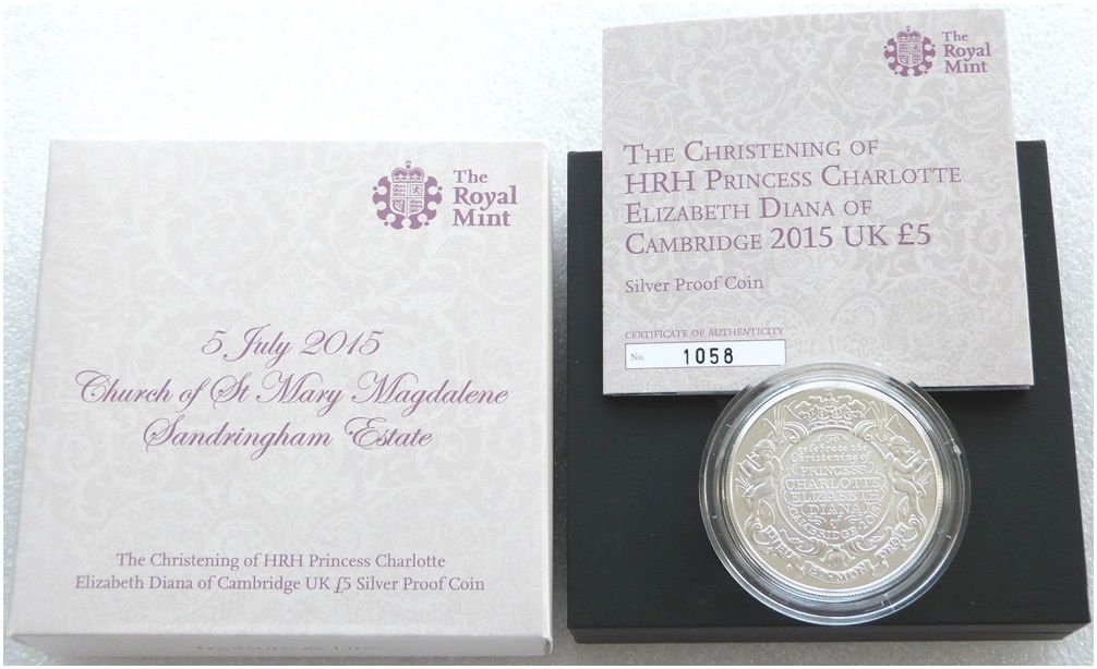 2015 Princess Charlotte Christening £5 Silver Proof Coin Box Coa