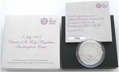 2015 Princess Charlotte Christening £5 Silver Proof Coin Box Coa 2015 Princess Charlotte Christening £5 Silver Proof Coin Box Coa