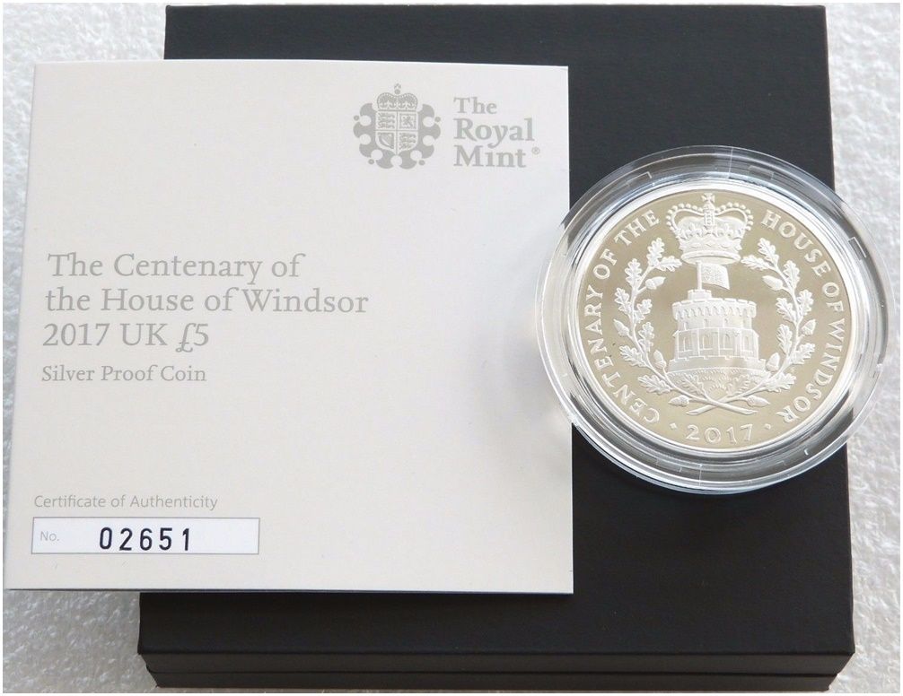 2017 House of Windsor Centenary £5 Silver Proof Coin Box Coa