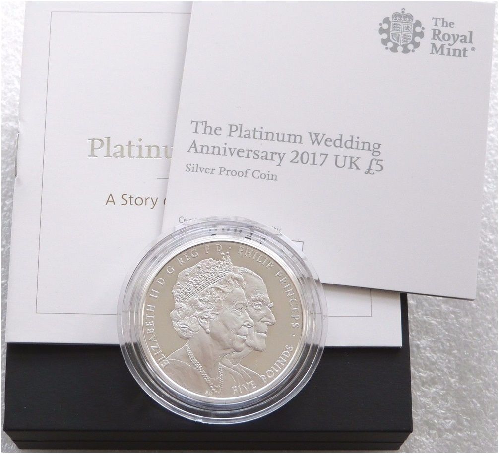2017 Platinum Wedding £5 Silver Proof Coin Box Coa
