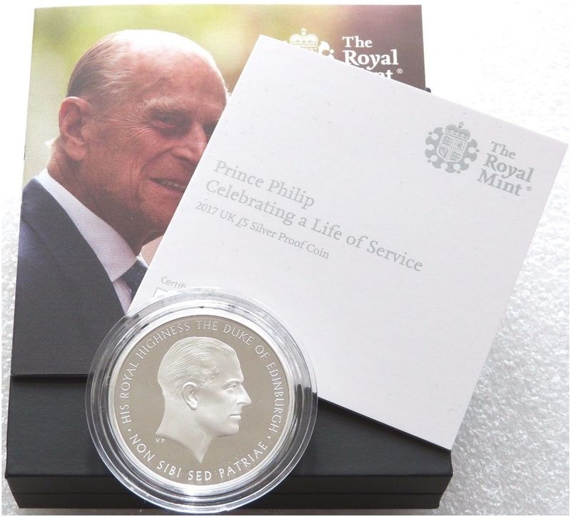 2017 Prince Philip Life of Service £5 Silver Proof Coin Box Coa