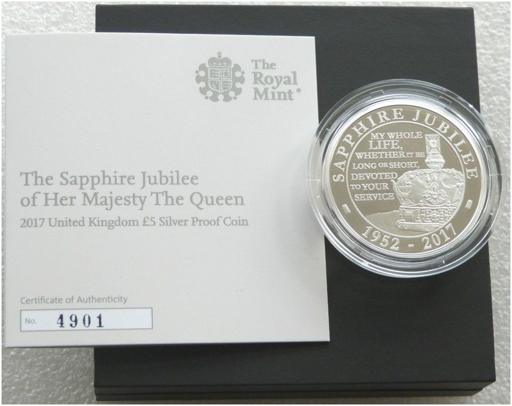 2017 Sapphire Jubilee £5 Silver Proof Coin Box Coa