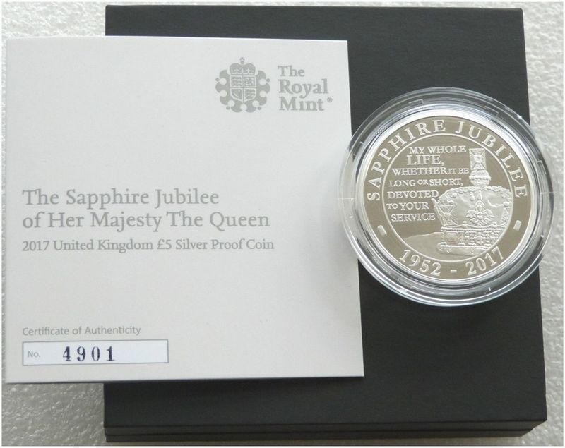 2017 Sapphire Jubilee £5 Silver Proof Coin Box Coa 2017 Sapphire Jubilee £5 Silver Proof Coin Box Coa