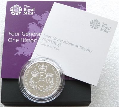 2018 Four Generations of Royalty £5 Silver Proof Coin Box Coa 2018 Four Generations of Royalty £5 Silver Proof Coin Box Coa