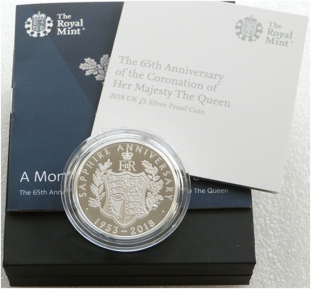 2018 Sapphire Coronation £5 Silver Proof Coin Box Coa