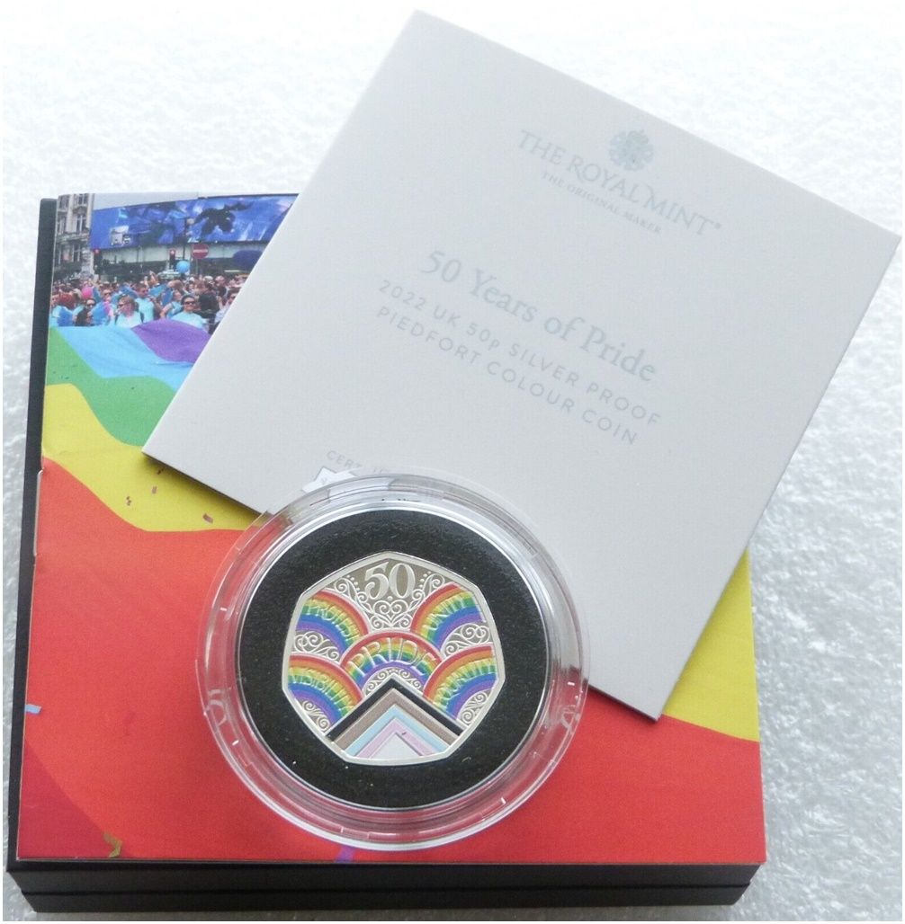 2022 Pride 50th Anniversary Piedfort 50p Silver Proof Coin Box Coa 2022 Pride 50th Anniversary Piedfort 50p Silver Proof Coin Box Coa