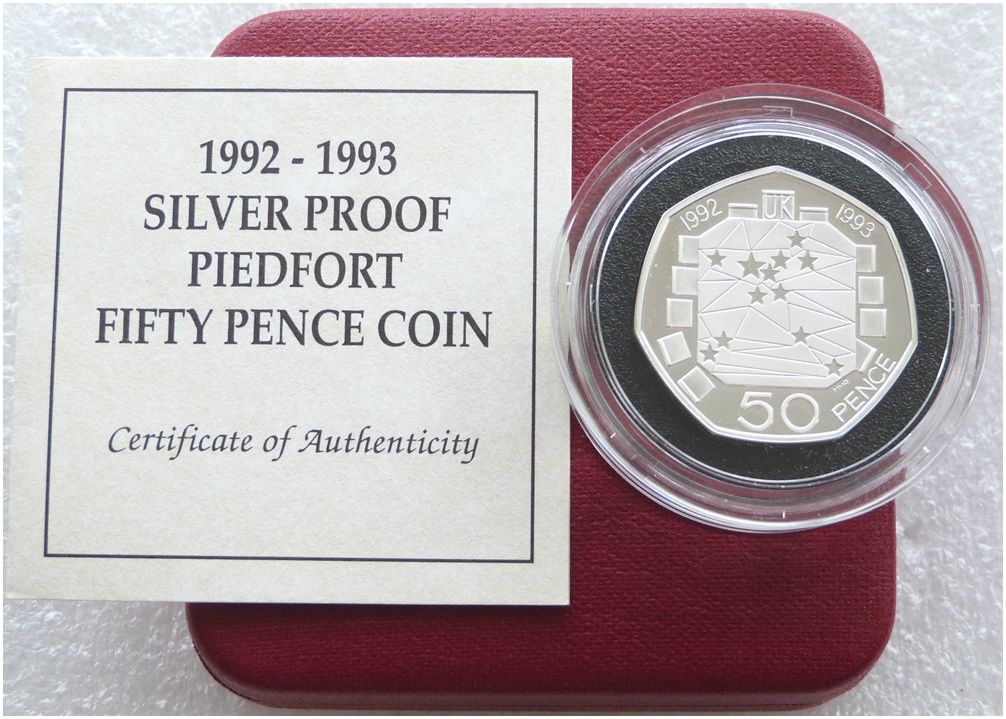 1992 - 1993 European Presidency Piedfort 50p Silver Proof Coin Box Coa