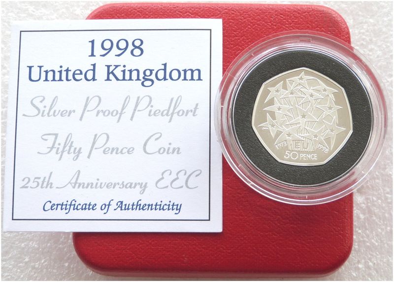 1998 EEC Membership Piedfort 50p Silver Proof Coin Box Coa 1998 EEC Membership Piedfort 50p Silver Proof Coin Box Coa