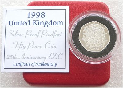 1998 EEC Membership Piedfort 50p Silver Proof Coin Box Coa 1998 EEC Membership Piedfort 50p Silver Proof Coin Box Coa