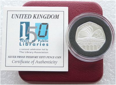 2000 Public Library Piedfort 50p Silver Proof Coin Box Coa 2000 Public Library Piedfort 50p Silver Proof Coin Box Coa