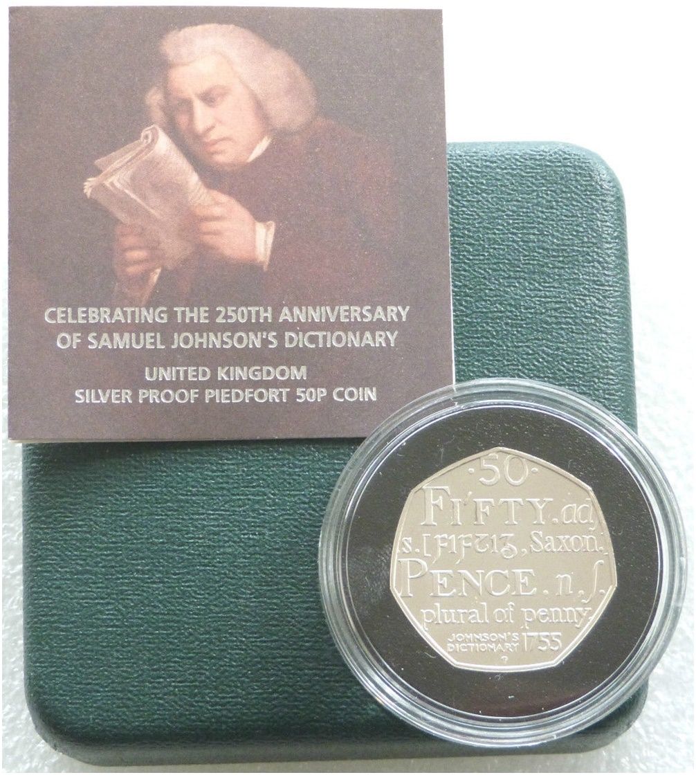 2005 Dictionary Piedfort 50p Silver Proof Coin Box Coa 2005 Dictionary Piedfort 50p Silver Proof Coin Box Coa