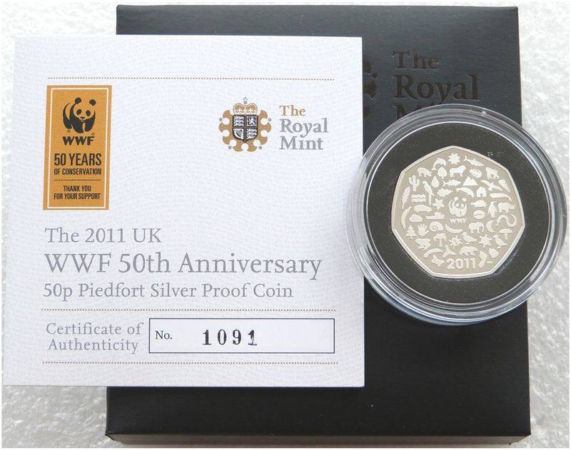 2011 World Wildlife Fund WWF Piedfort 50p Silver Proof Coin Box Coa 2011 World Wildlife Fund WWF Piedfort 50p Silver Proof Coin Box Coa
