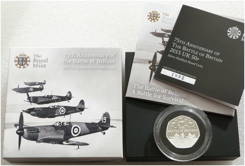 2015 Battle of Britain Piedfort 50p Silver Proof Coin Box Coa