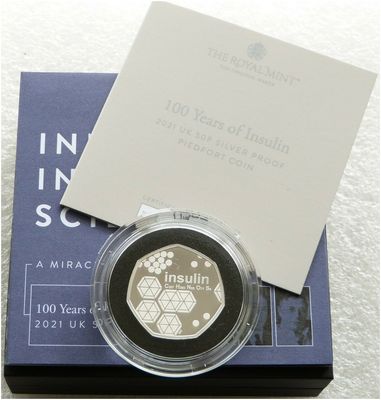 2021 Insulin Piedfort 50p Silver Proof Coin Box Coa 2021 Insulin Piedfort 50p Silver Proof Coin Box Coa