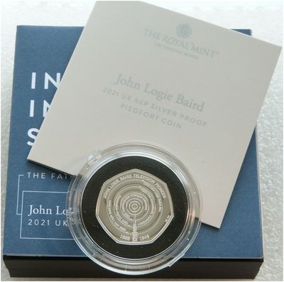 2021 John Logie Baird Piedfort 50p Silver Proof Coin Box Coa 2021 John Logie Baird Piedfort 50p Silver Proof Coin Box Coa