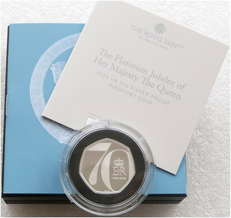 2022 Platinum Jubilee Piedfort 50p Silver Proof Coin Box Coa 2022 Platinum Jubilee Piedfort 50p Silver Proof Coin Box Coa