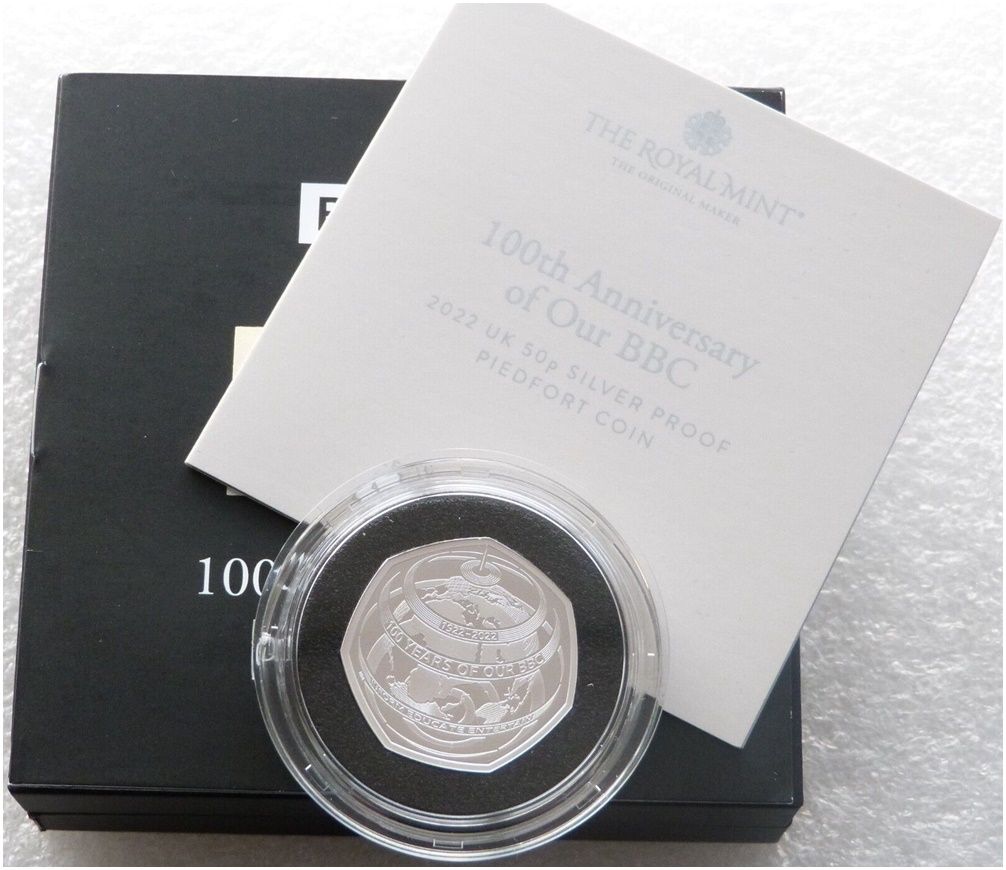 2022 BBC 100th Anniversary Piedfort 50p Silver Proof Coin Box Coa