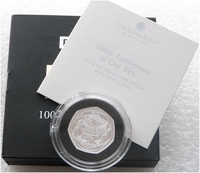 2022 BBC 100th Anniversary Piedfort 50p Silver Proof Coin Box Coa 2022 BBC 100th Anniversary Piedfort 50p Silver Proof Coin Box Coa