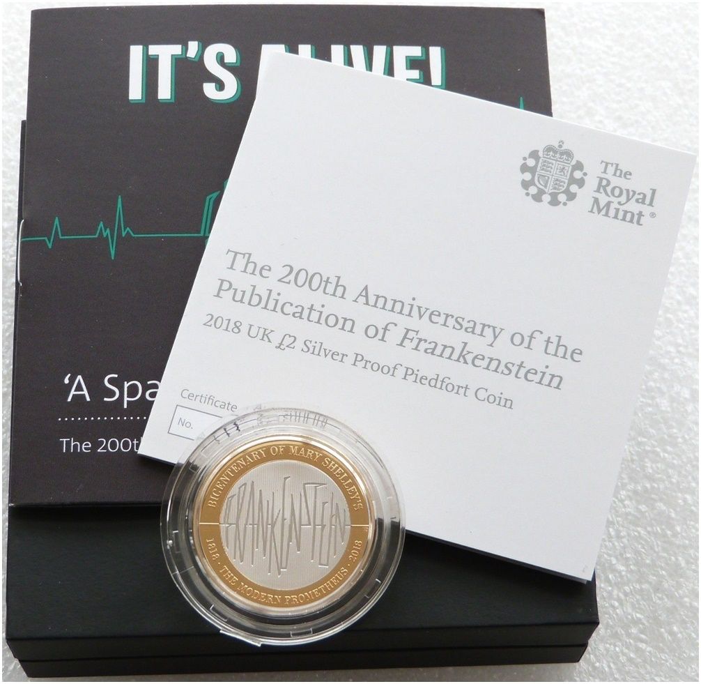 2018 Mary Shelley Frankenstein Piedfort £2 Silver Proof Coin Box Coa