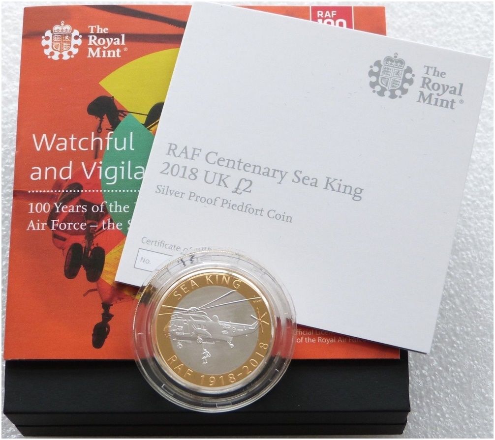 2018 Royal Air Force RAF Sea King Piedfort £2 Silver Proof Coin Box Coa