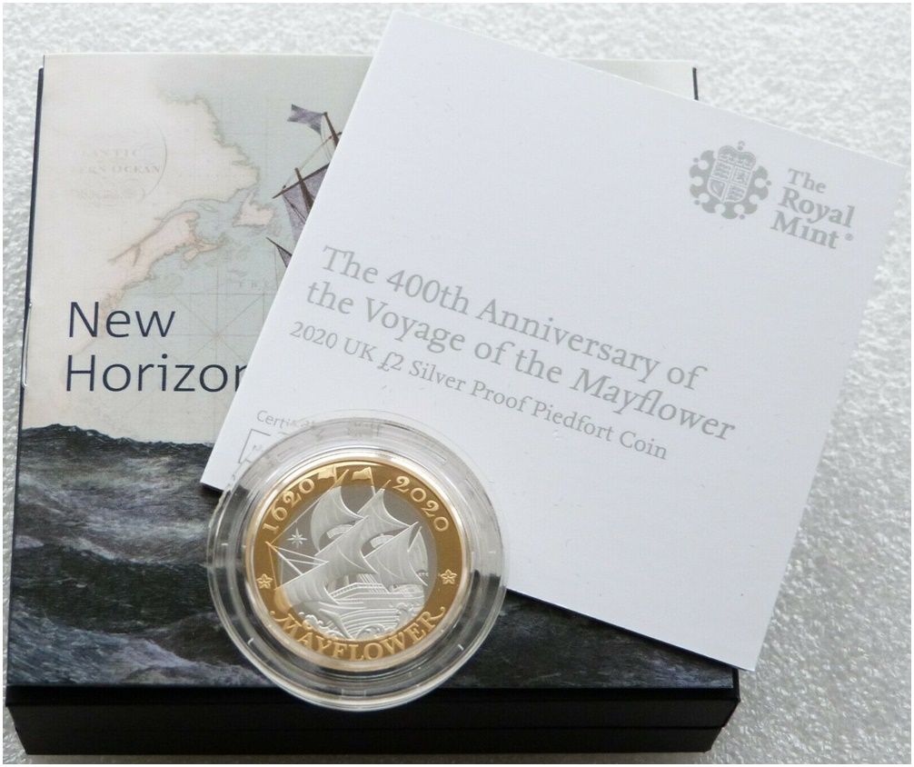 2020 Mayflower Piedfort £2 Silver Proof Coin Box Coa