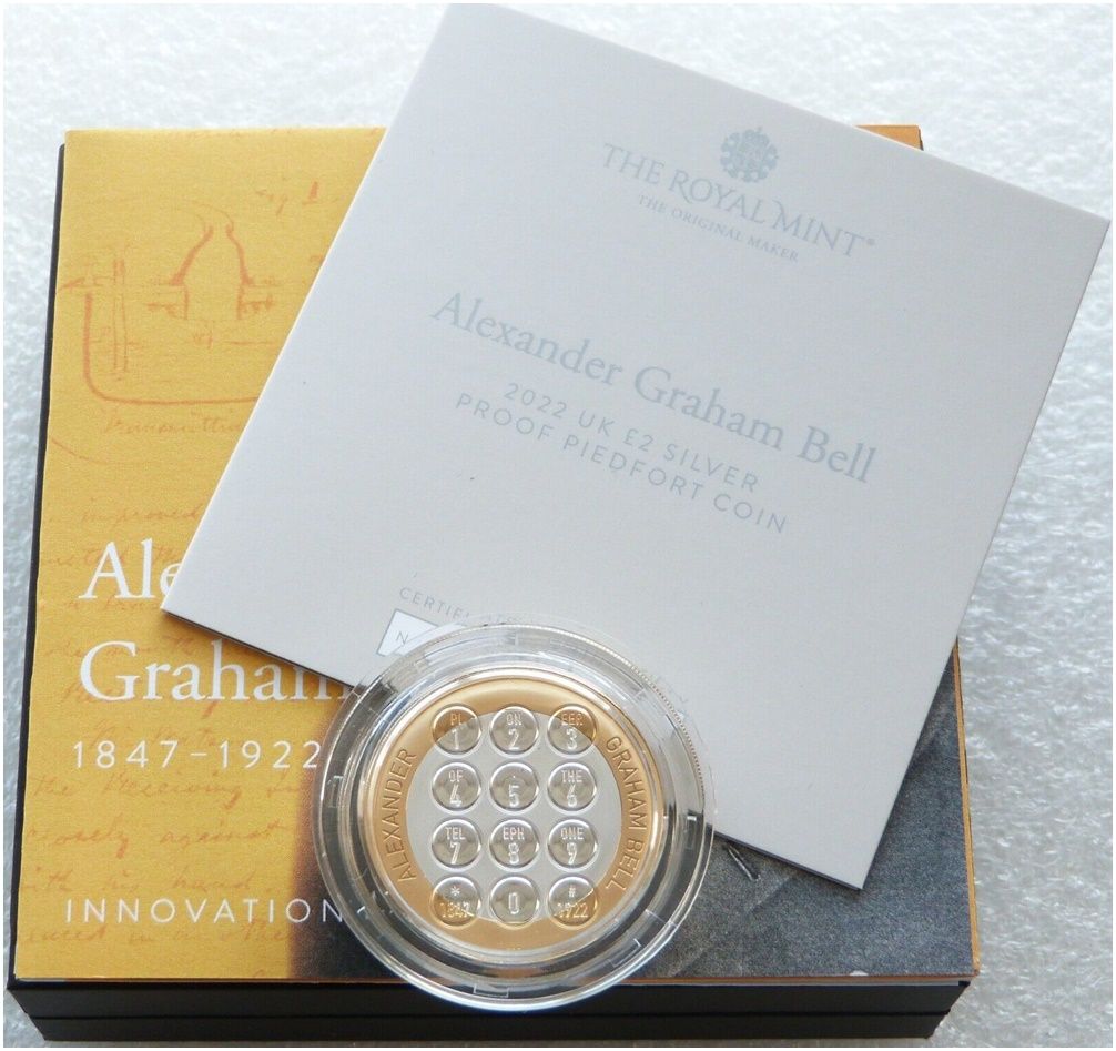 2022 Alexander Graham Bell Piedfort £2 Silver Proof Coin Box Coa 2022 Alexander Graham Bell Piedfort £2 Silver Proof Coin Box Coa