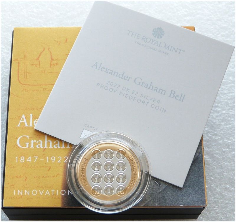 2022 Alexander Graham Bell Piedfort £2 Silver Proof Coin Box Coa 2022 Alexander Graham Bell Piedfort £2 Silver Proof Coin Box Coa