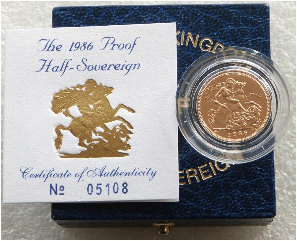 1986 St George and the Dragon Half Sovereign Gold Proof Coin Box Coa