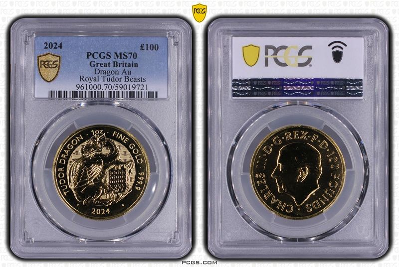 2024 Royal Tudor Beasts Tudor Dragon £100 Gold 1oz Coin PCGS MS70 2024 Royal Tudor Beasts Tudor Dragon £100 Gold 1oz Coin PCGS MS70