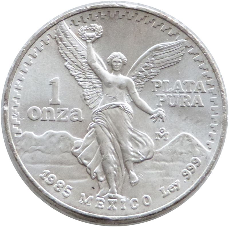 1985 Mexico Libertad Angel Silver 1oz Coin