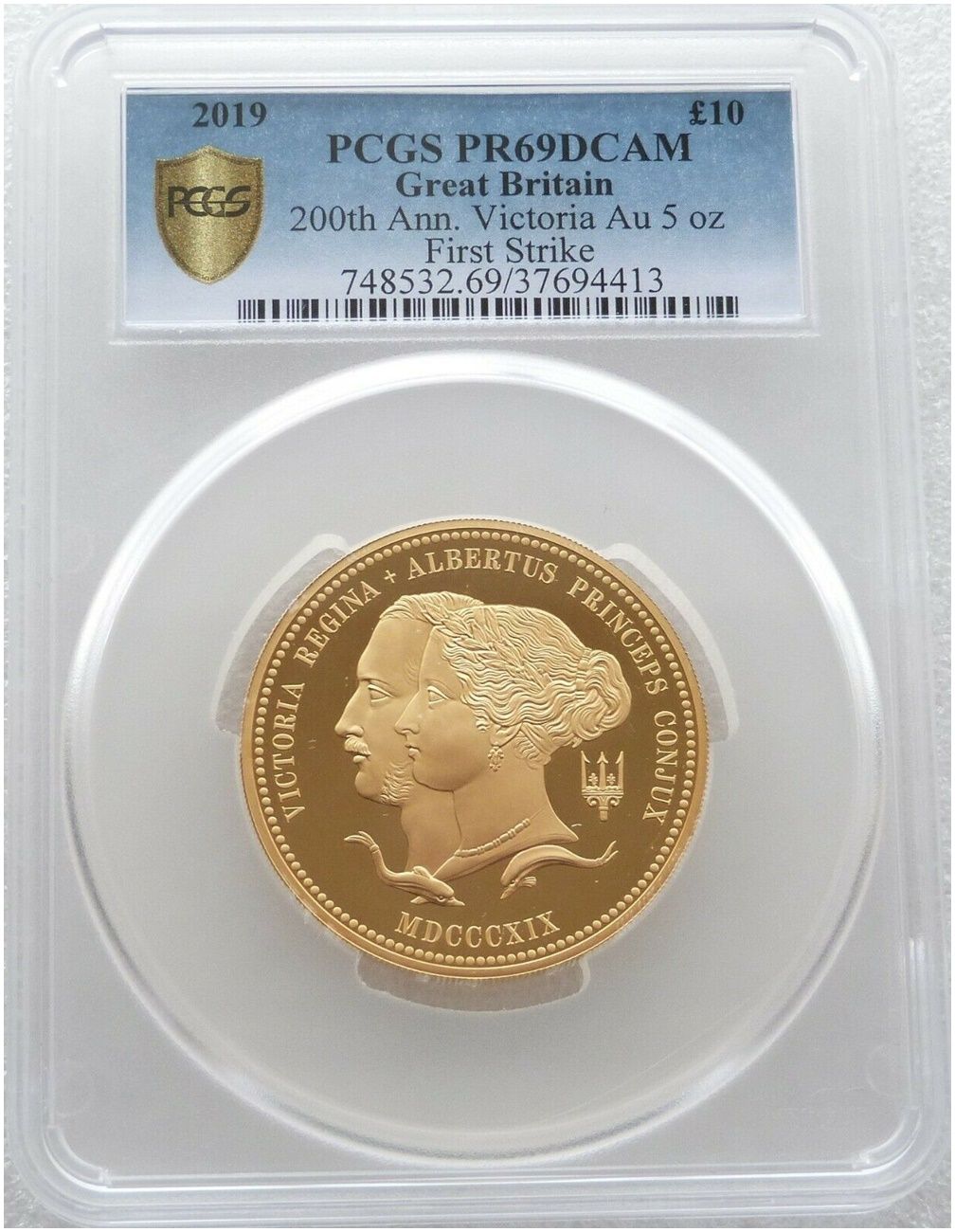2019 William Wyon Birth of Queen Victoria £10 Gold Proof 5oz Coin PCGS PR69 DCAM First Strike 2019 William Wyon Birth of Queen Victoria £10 Gold Proof 5oz Coin PCGS PR69 DCAM First Strike