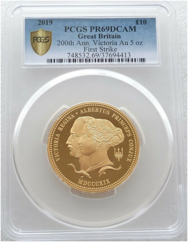 2019 William Wyon Birth of Queen Victoria £10 Gold Proof 5oz Coin PCGS PR69 DCAM First Strike 2019 William Wyon Birth of Queen Victoria £10 Gold Proof 5oz Coin PCGS PR69 DCAM First Strike