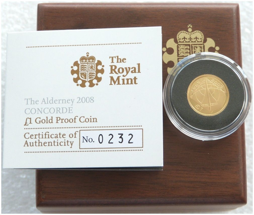 2008 Alderney Final Flight Concorde £1 Gold Proof 1/25oz Coin Box Coa 2008 Alderney Final Flight Concorde £1 Gold Proof 1/25oz Coin Box Coa