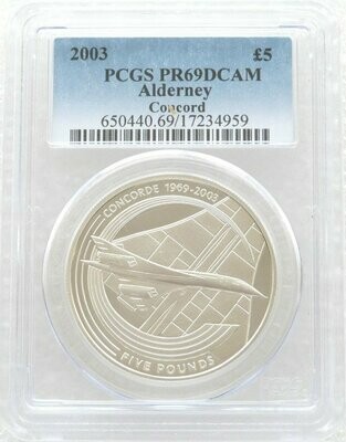 2003 Alderney Final Flight Concorde £5 Silver Proof Coin PCGS PR69 DCAM 2003 Alderney Final Flight Concorde £5 Silver Proof Coin PCGS PR69 DCAM