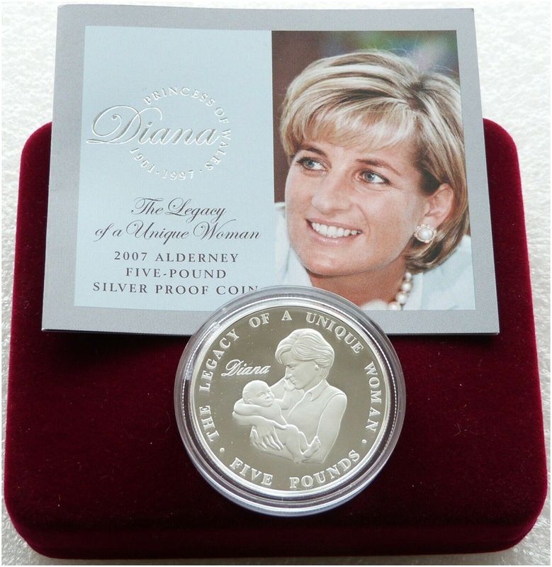 2007 Alderney Lady Diana £5 Silver Proof Coin Box Coa 2007 Alderney Lady Diana £5 Silver Proof Coin Box Coa