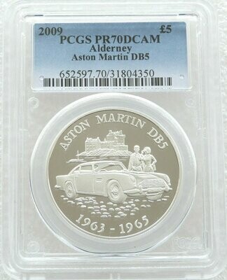 2009 Alderney Classic British Motor Cars Aston Martin DB5 £5 Silver Proof Coin PCGS PR70 2009 Alderney Classic British Motor Cars Aston Martin DB5 £5 Silver Proof Coin PCGS PR70
