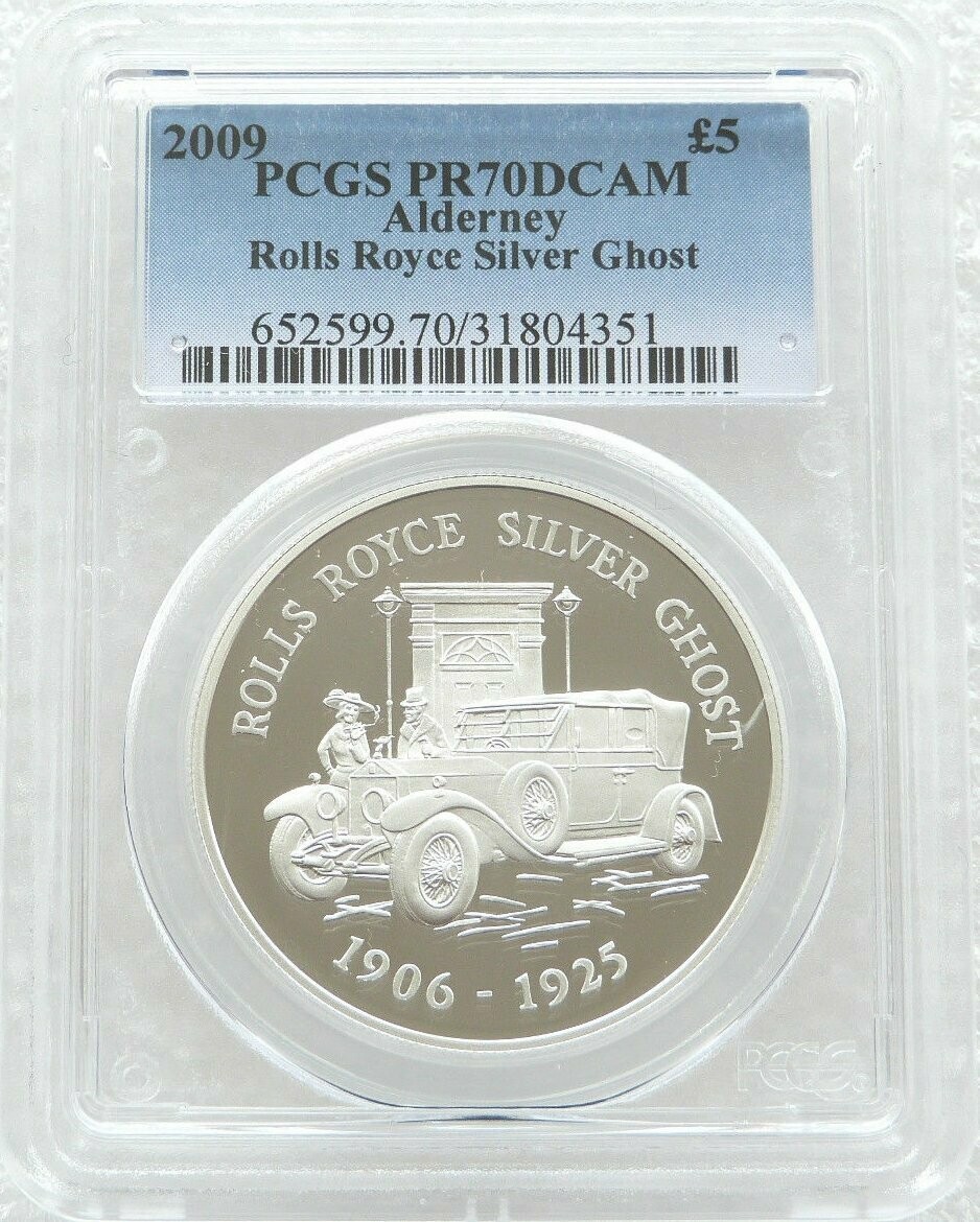 2009 Alderney Classic British Motor Cars Rolls Royce Silver Ghost £5 Silver Proof Coin PCGS PR70 DC 2009 Alderney Classic British Motor Cars Rolls Royce Silver Ghost £5 Silver Proof Coin PCGS PR70 DC