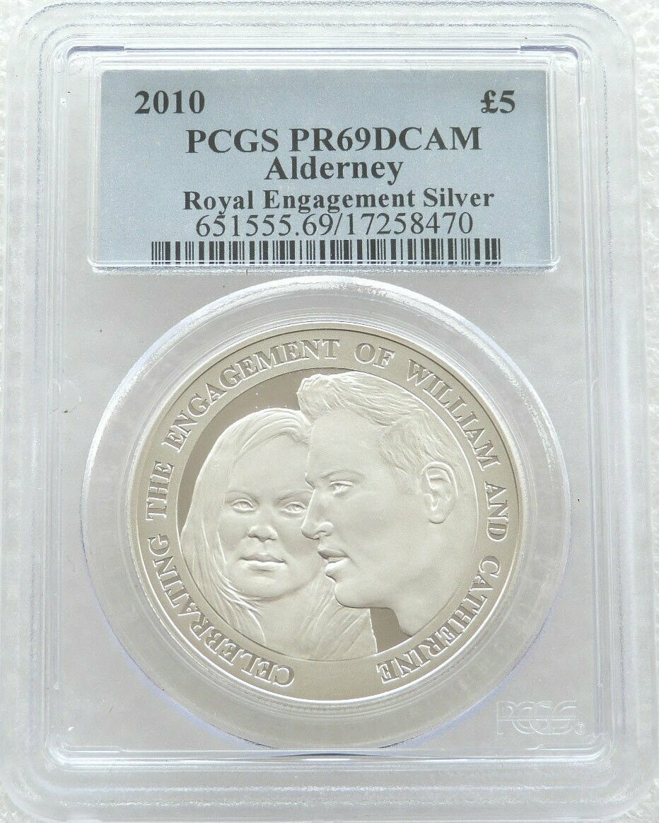 2010 Alderney Royal Engagement William and Kate £5 Silver Proof Coin PCGS PR69 DCAM 2010 Alderney Royal Engagement William and Kate £5 Silver Proof Coin PCGS PR69 DCAM