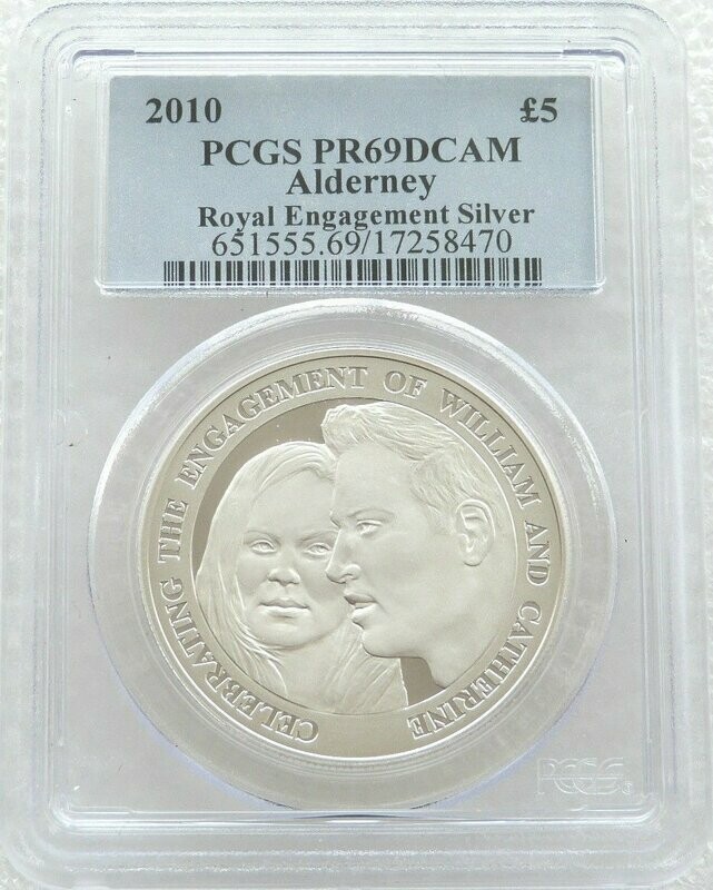 2010 Alderney Royal Engagement William and Kate £5 Silver Proof Coin PCGS PR69 DCAM 2010 Alderney Royal Engagement William and Kate £5 Silver Proof Coin PCGS PR69 DCAM