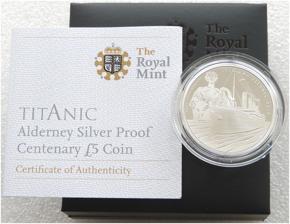 イギリス Titanic 2012 Alderney CentenaryCoin 2012 Alderney Titanic £5 Silver Proof Coin Box Coa