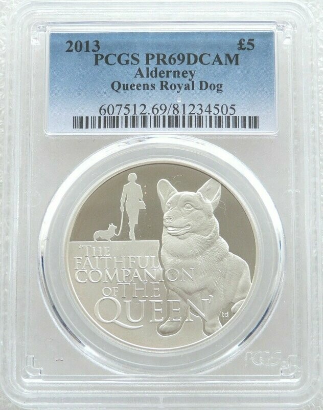 2013 Alderney Diamond Jubilee Queen's Corgi £5 Silver Proof Coin PCGS PR69 DCAM 2013 Alderney Diamond Jubilee Queen's Corgi £5 Silver Proof Coin PCGS PR69 DCAM