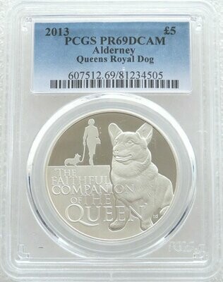 2013 Alderney Diamond Jubilee Queen's Corgi £5 Silver Proof Coin PCGS PR69 DCAM 2013 Alderney Diamond Jubilee Queen's Corgi £5 Silver Proof Coin PCGS PR69 DCAM