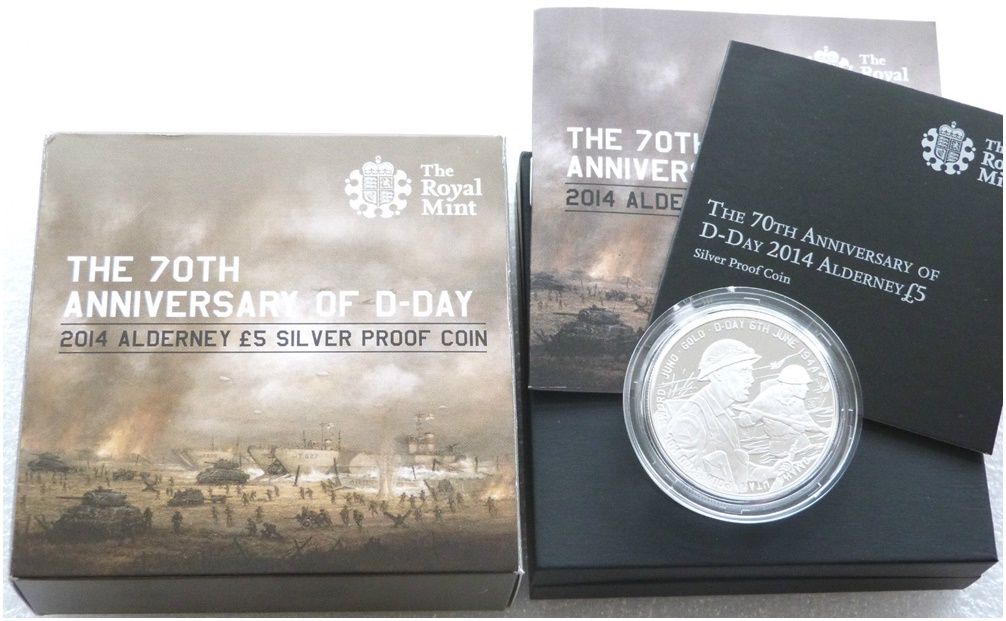 2014 Alderney D-Day Landings £5 Silver Proof Coin Box Coa