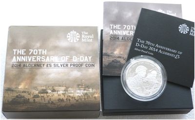 2014 Alderney D-Day Landings £5 Silver Proof Coin Box Coa 2014 Alderney D-Day Landings £5 Silver Proof Coin Box Coa